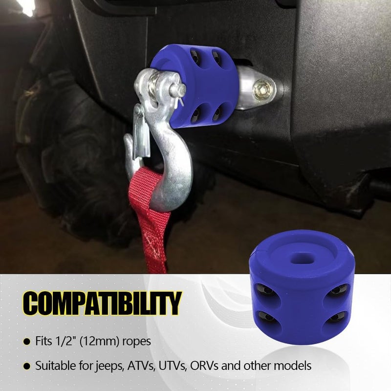 DWARFOO Rubber Winch Stopper, Winch Cable Hook Stopper, Silicone Rubber Stopper Protects Synthetic Winch Rope, Car Accessories Winch Rope Bump Shock Saver Dampener Absorbent Stopper (Blue/Black) - Image 3